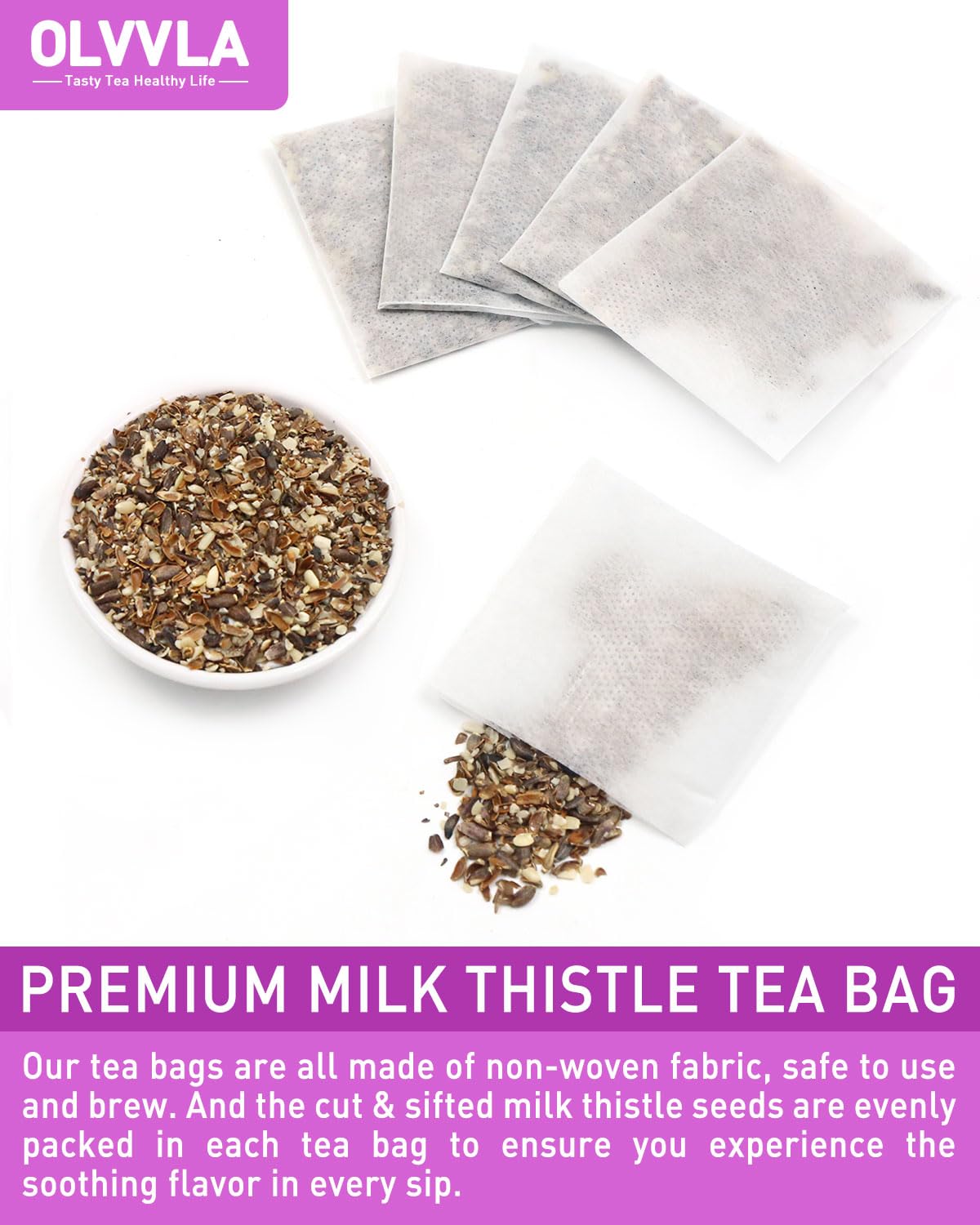 Olvvla Premium Milk Thistle Tea Bags - 70 Count - 100% Natural, Caffeine-free, Non-GMO Herbal Tea