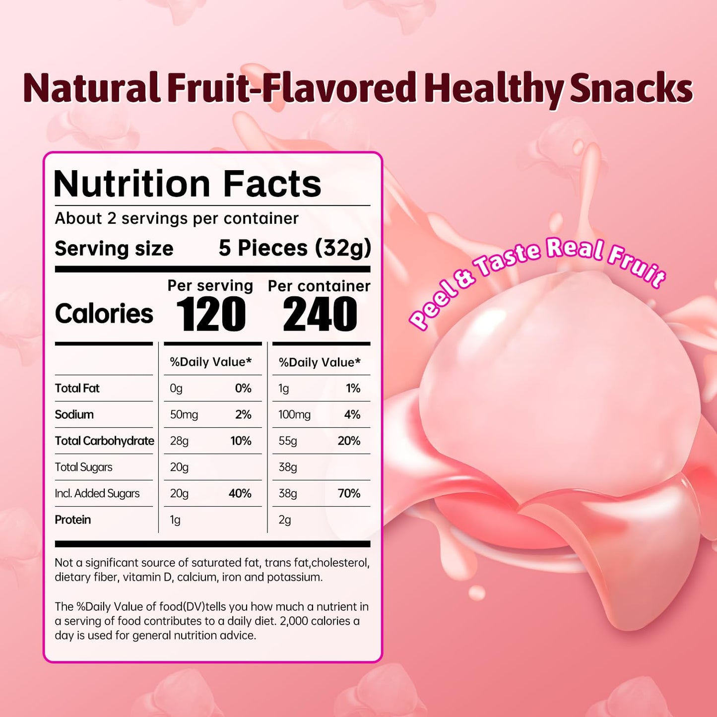 Joyvitas Peelable Gummy Peach Candy, Low Sugar, Individually Wrapped, Resealable Snacks, 25.4oz (Pack of 8)