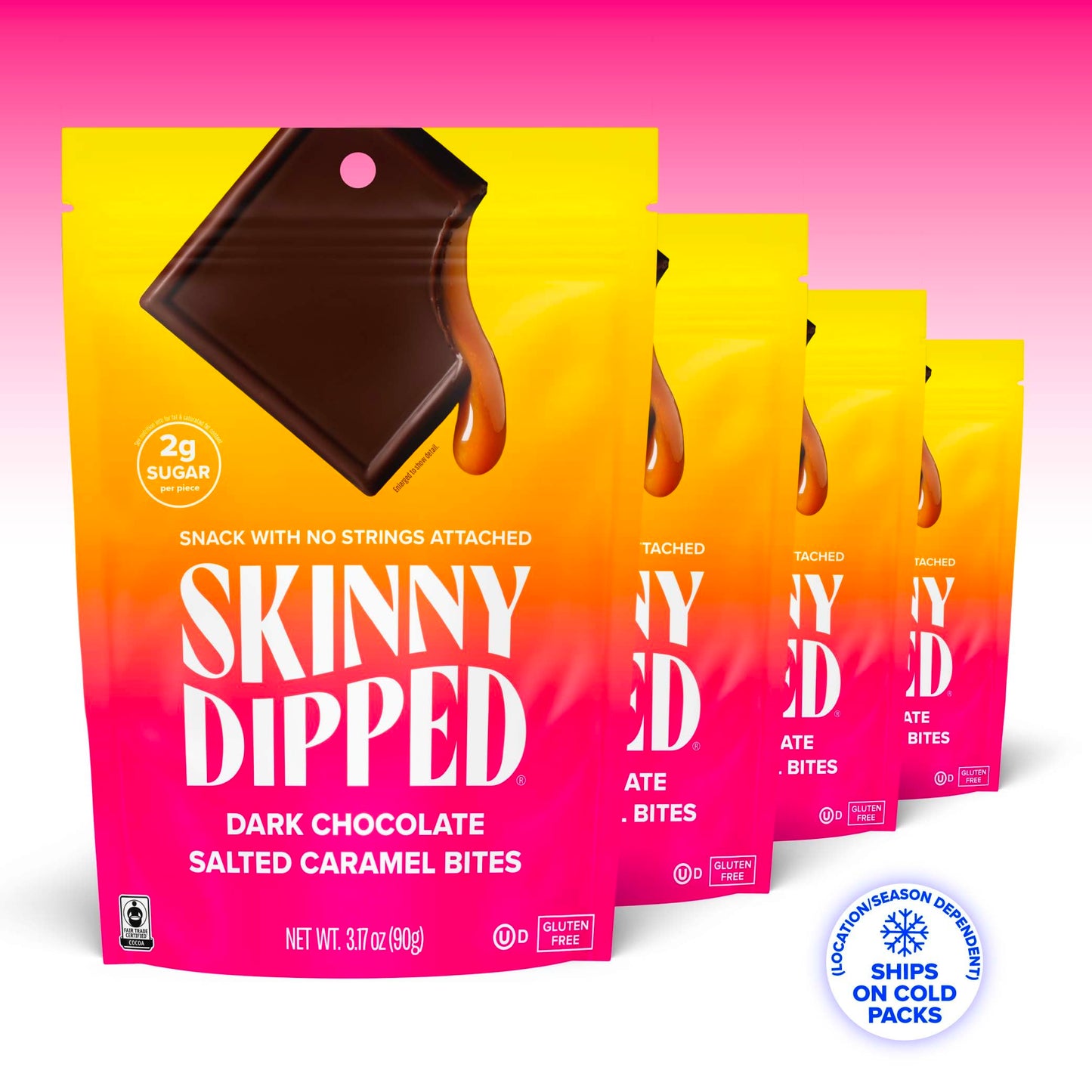 Skinnydipped Dark Chocolate Salted Caramel Bites, 2G Sugar Per Piece, Keto Friendly, No Palm Oil, Gluten Free, 4 Pack