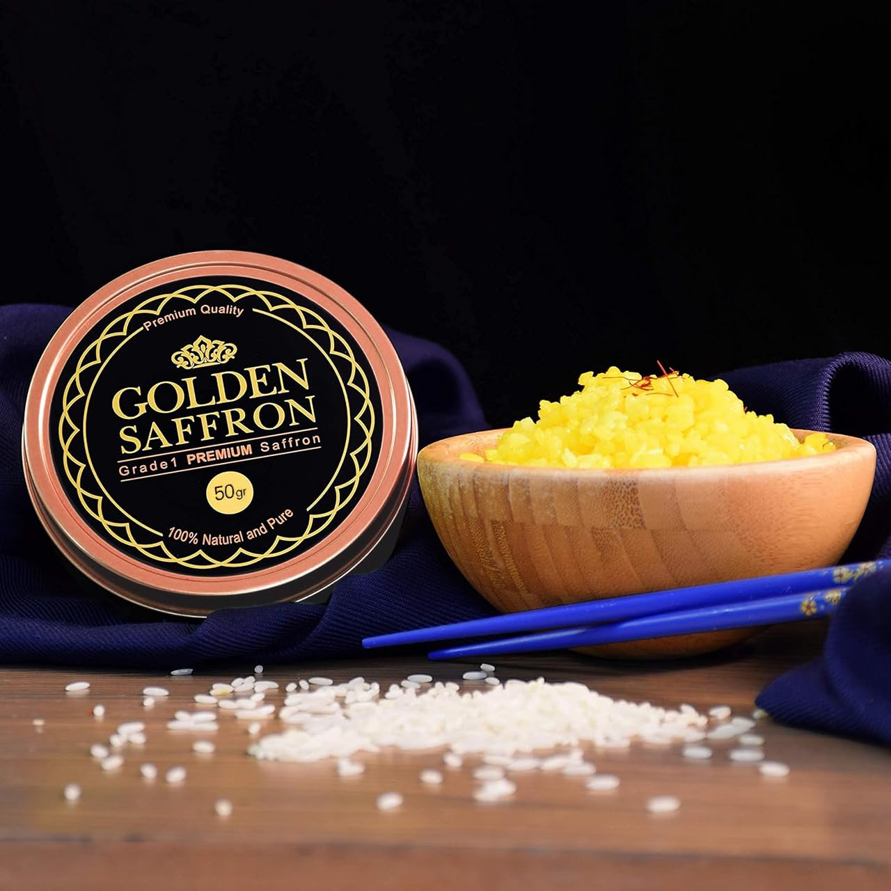 Golden Saffron  Finest Pure enhanced All Red Saffron Threads  Grade A+ Super Negin  Non-GMO Verified. For Tea  Paella  Rice  Desserts  Golden Milk and Risotto (50.0 Grams)