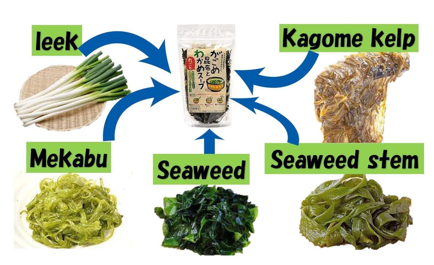 Low Calorie!! Instant Soup Base (Kelp,Seaweed,Leek,Kagome Kelp,Seaweed Stem,Mekabu) 2.6 Oz Just Pour Hot Water To Complete (Kelp
