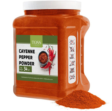 TOSS Cayenne Pepper Powder, 34 Oz, 40,000 Heat Units, Red Pepper Spice for Cooking