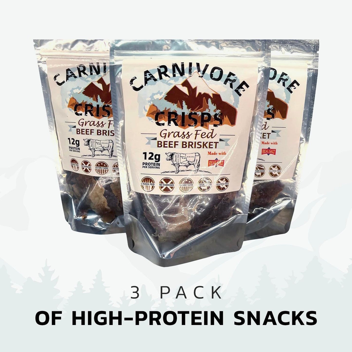 Carnivore Crisps Beef Brisket Crisps, High Protein, Keto & Carnivore Diet Approved, 1.5 oz (Pack of 3)