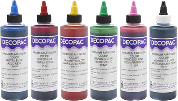DECOPAC Premium Airbrush Color Multipack, Super Red, Royal Blue, Canary Yellow, Grass Green, Princess Pink and Midnight Black - 