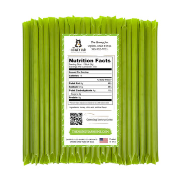 The Honey Jar Green Apple Flavored Honey Sticks - Pure Honey Straws For Tea, Coffee, Or A Healthy Treat - One Teaspoon Of Flavor