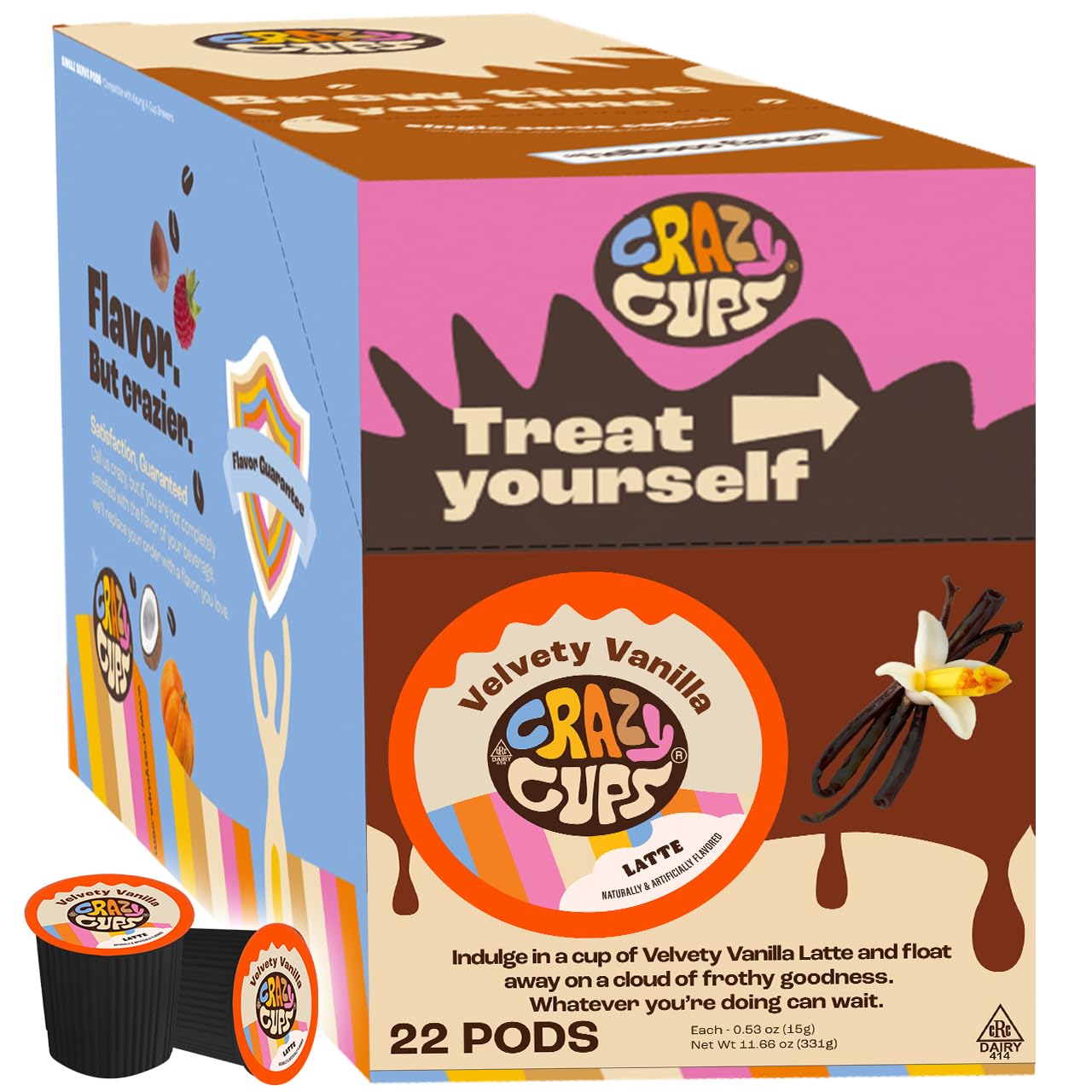 Crazy Cups Velvety Vanilla Latte Pods - Single Serve for Keurig, 22 Count