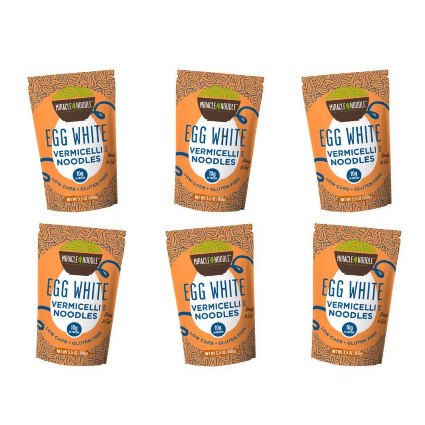 Miracle Noodle High Protein Egg White Noodles - Vermicelli – Angel Hair Substitute - Low Carb & Low Calorie – Ready To Eat – 3.5 Ounce (Pack Of 6)