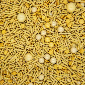 Gold Cake Decorations Edible - Gold Sprinkles For Cake, Cookie, Cupcake Decorating, Baking - Gold Cake Sprinkles And Toppings In Gold Colored Candy Sprinkles With Gold Star Sprinkles, Jimmies, Pearls