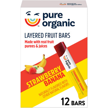 Pure Organic  Layered Fruit Bars  Strawberry Banana  Gluten Free and Vegan Fruit Snacks  6.2oz Box (12 Count)