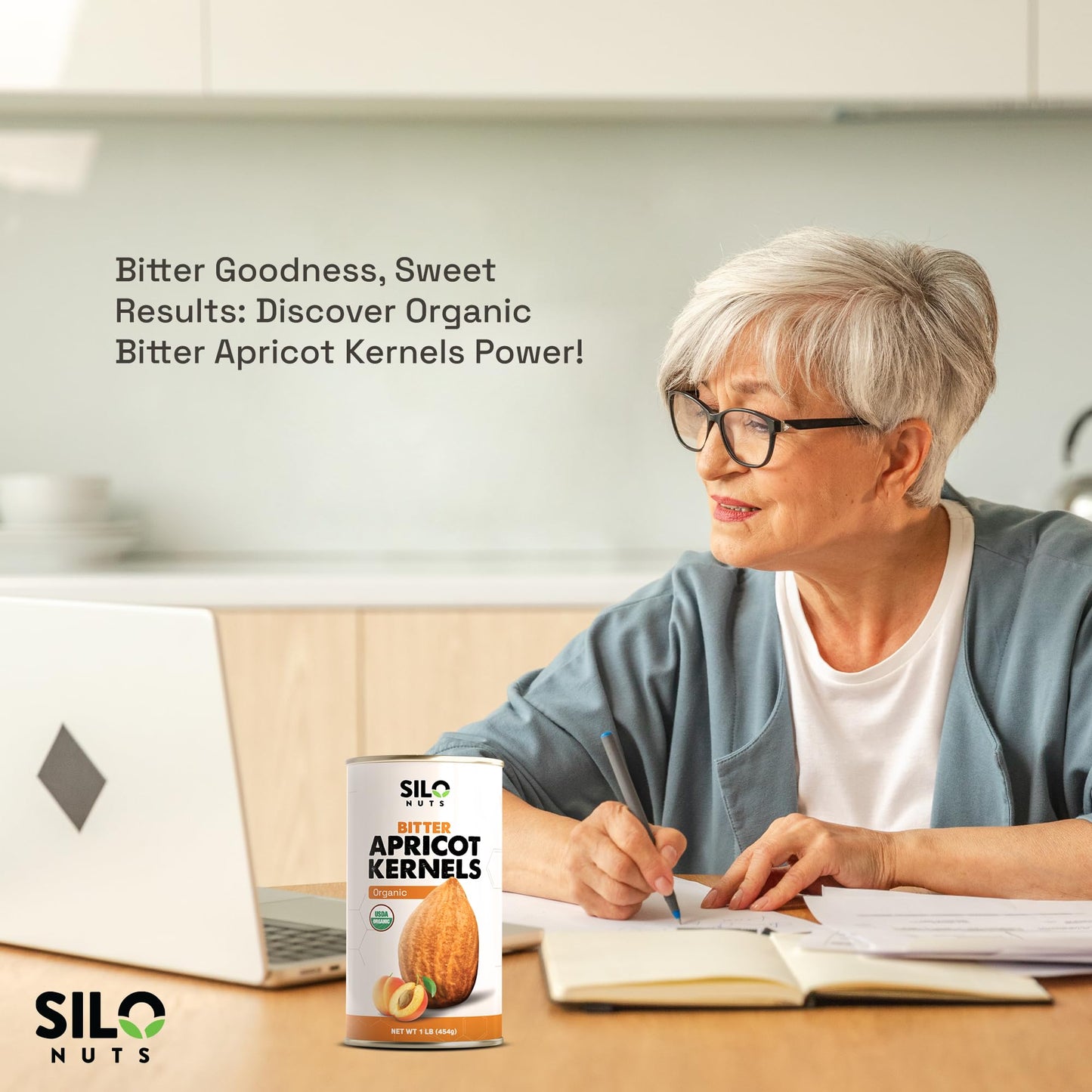 SILO Nuts Organic Bitter Apricot Kernels - 16 oz USDA Certified Organic Bitter Apricot Seeds - Natural & Non-GMO  enhanced Quality Kernals  No Sulfur or Additives