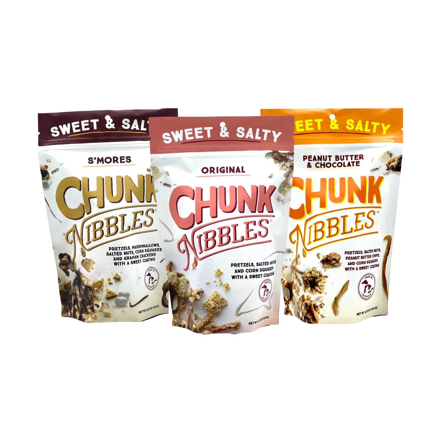 Chunk Nibbles Sweet And Salty Snacks | Variety Pack Snack Mix | Original, S'Mores, And Peanut Butter Chocolate Flavor | Sweet Tr