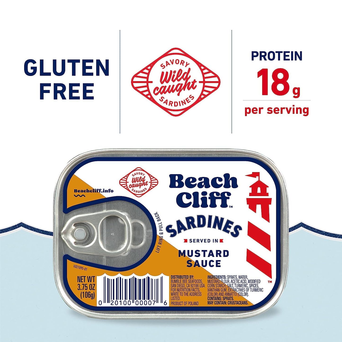 Beach Cliff Wild Caught Sardines In Mustard Sauce, 3.75 Oz Can - 18G Protein Per Serving - Gluten Free, Keto Friendly - Great Fo