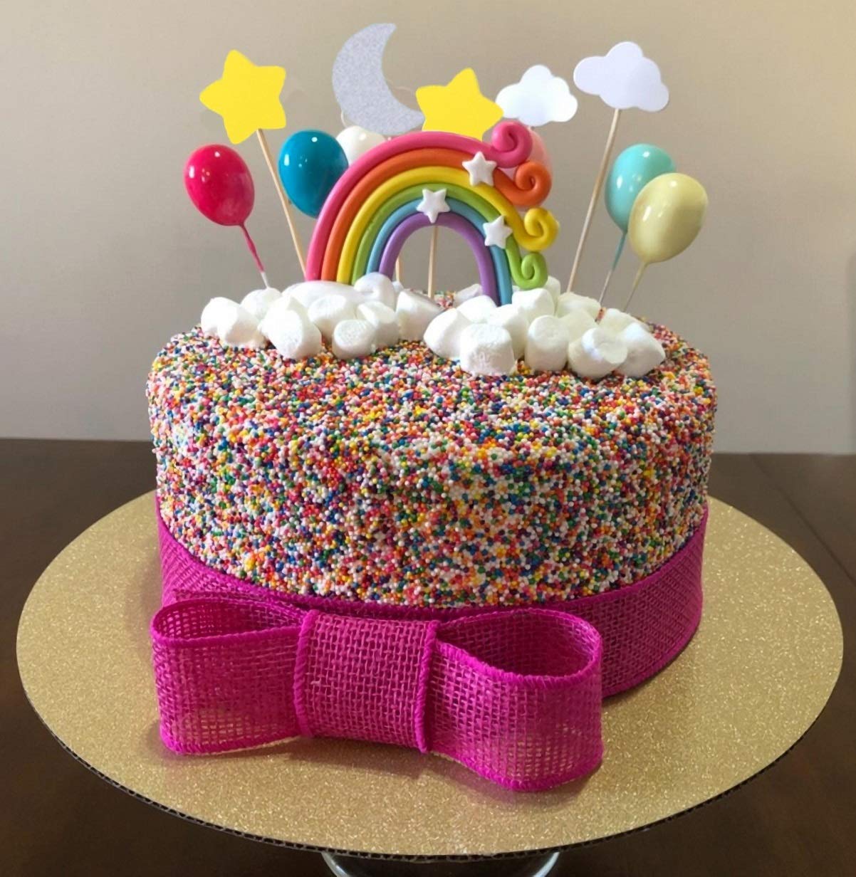Palksky Colorful Rainbow Cake Topper/Wedding Cake Flags/Cupcake Picks Set -Include Cloud Balloon Moon Stars/Boy Girl Kid Birthda