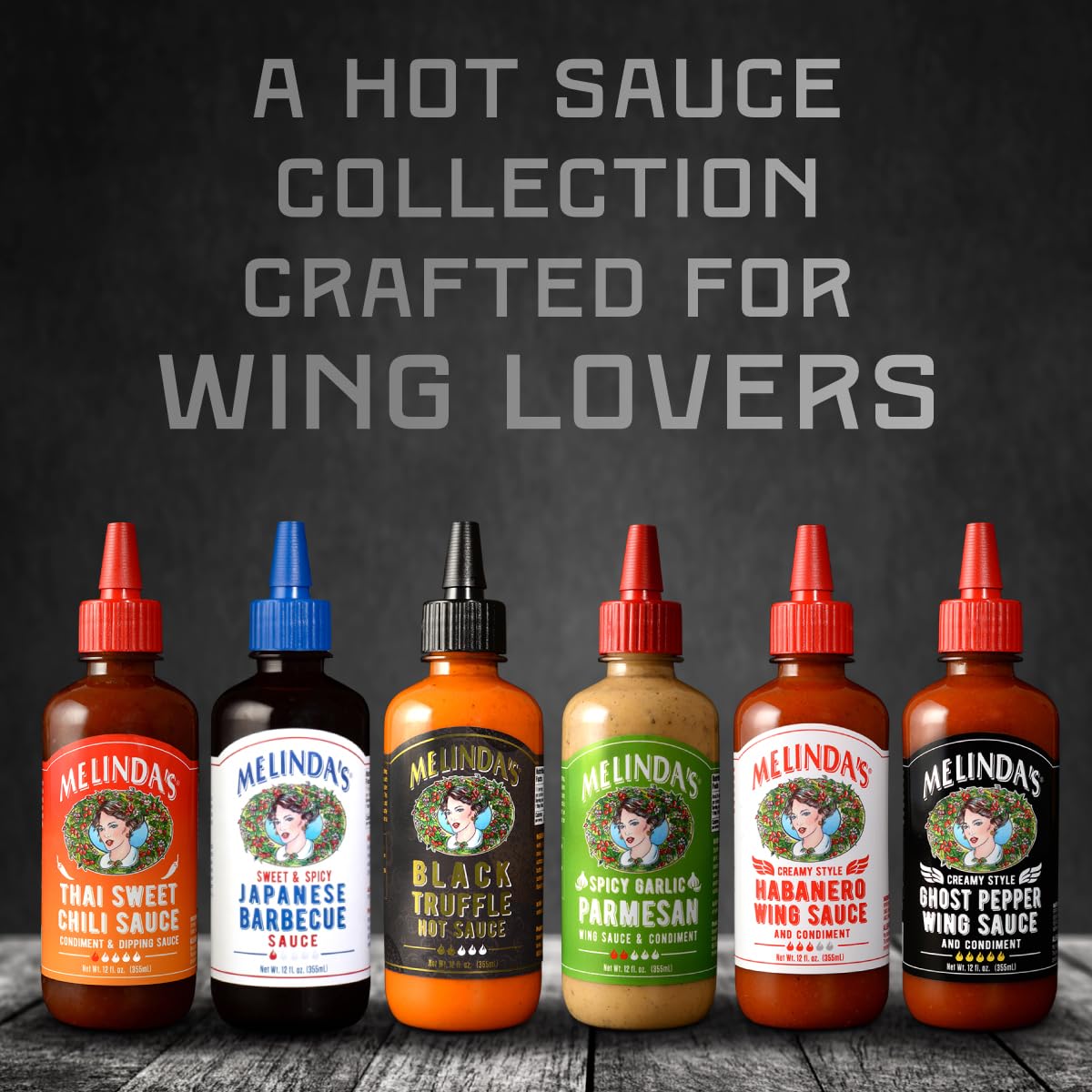 Melindas Craft Wing Sauce Gift Set - 6 Flavors, 12 oz Each, 6 Pack