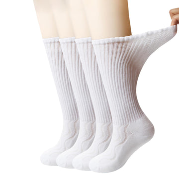 +Md 4 Pairs Non-Binding Women'S Cushioned Moisture Wicking Diabetic Crew Dress Socks 13-15 White