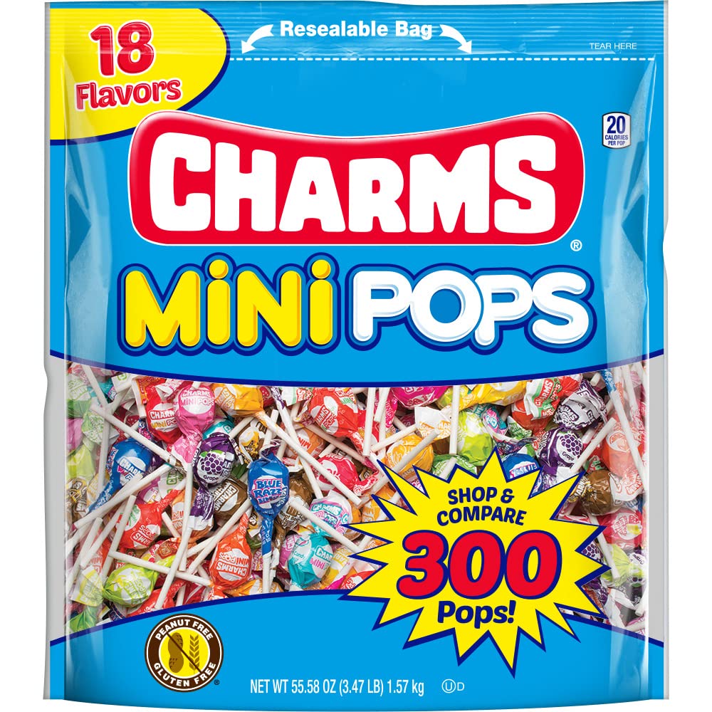Charms Tootsie Roll Mini Pops, Assorted Flavors, Individually Wrapped, 300 Count, 3.47 lb