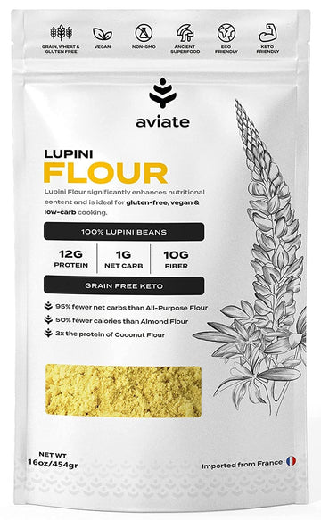 Aviate Lupini Flour - Keto & Vegan Friendly Superfood - Non-Gmo - Gluten Free - Lupin Flour Keto - High Protein, Low Calorie & L