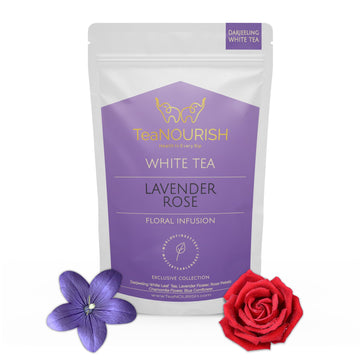 TeaNOURISH Lavender Rose White Tea | Darjeeling Silver Needles White Loose Leaf Tea Blended with Lavender, Rose Petals, Chamomil