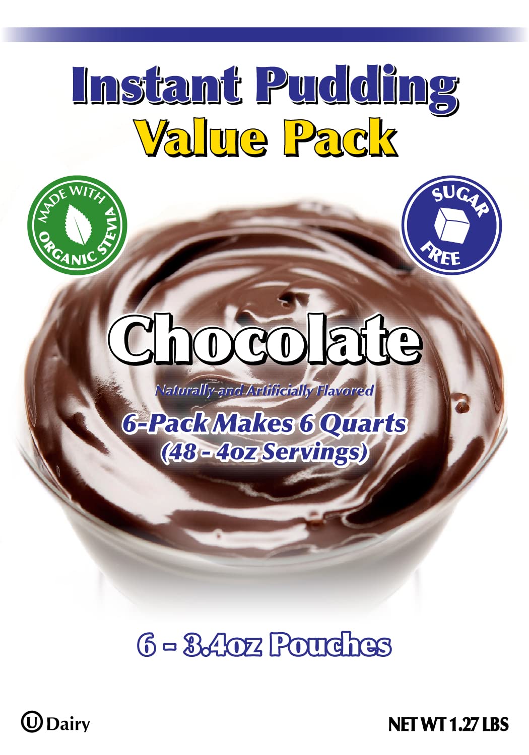 Gramzero Chocolate Sugar Free Pudding Mix 6-Pack, Great For Nutrition Club Meal Replacement Shakes, Low Calorie Dessert, Stevia