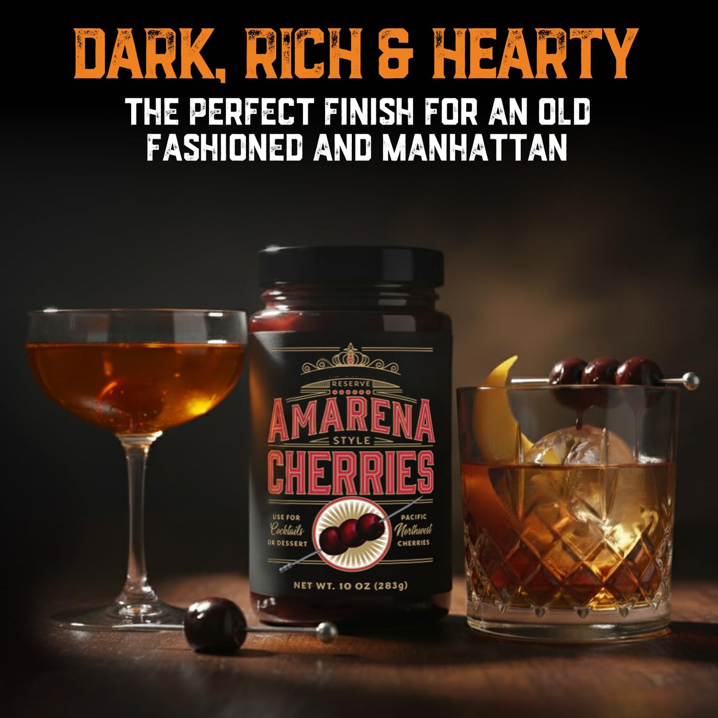 Cocktail Amarena Cherries In Syrup, 10Oz (30+ Count) - Enhanced Spirit-Inspired Flavor Spirit-Inspired Flavor Cocktail Garnish - Black Cherries For Old Fashioned, Manhattan And Desserts, Made In Usa - Spirit-Inspired Flavor Gifts For Men Dads