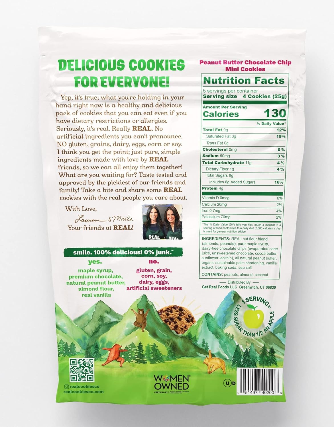 REAL Peanut Butter Chocolate Chip Mini Cookie Poppers - Gluten Free, Vegan, Dairy Free - 4.5 oz, 3 Pack, Brown