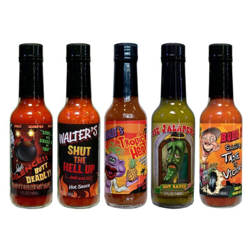 Jeff Dunham - Variety Hot Sauce Pack | Super Hot Sauces from Achmed, Walter, Jose Jalapeno, Bubba J & Peanut - Perfect for Spicy