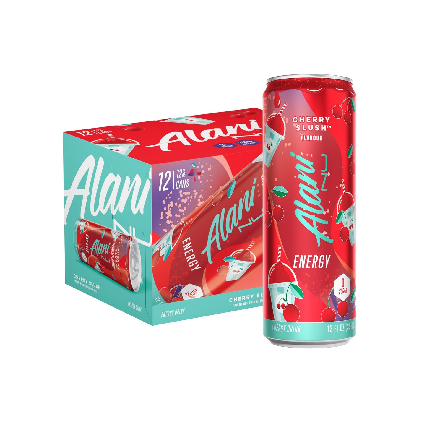 Alani Nu Cherry Slush Energy Drinks, Sugar Free, 200mg Caffeine, 12 Fl Oz Cans, Pack of 12