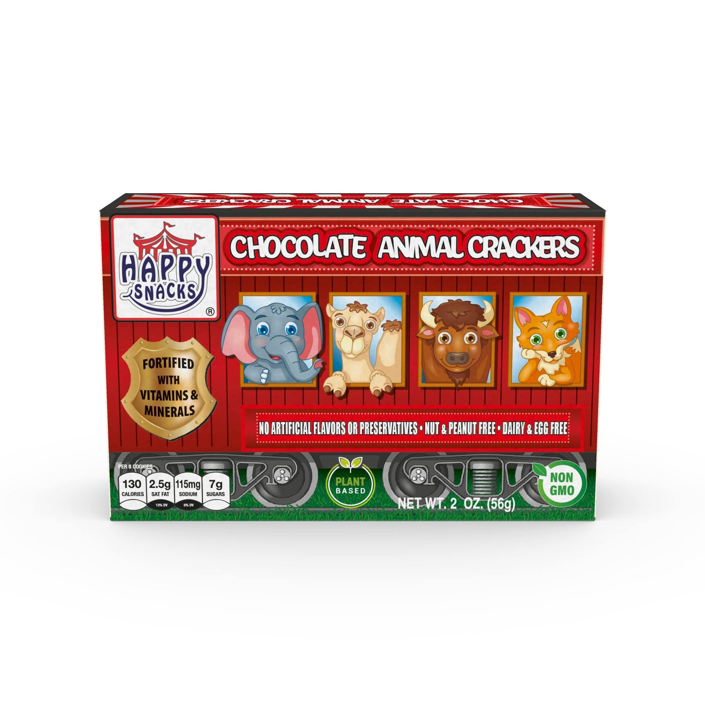 Happy Snacks Animal Crackers - Plant Based, Nut & Peanut Free, Fortified with Vitamins, 2 Oz Box (Pack of 12)