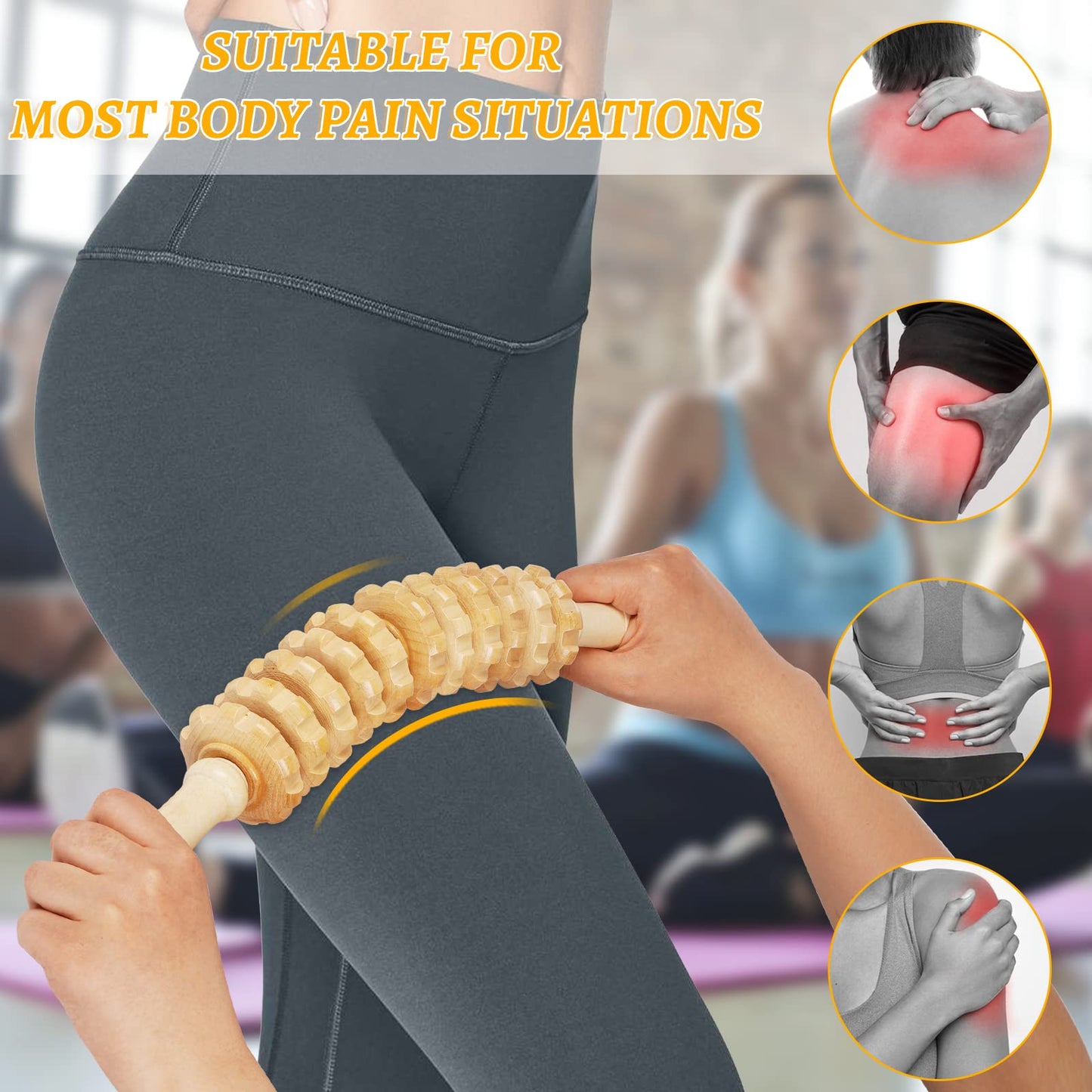 Liitrton Wood Therapy Fasci Massage Tools, Curved Wooden Massage Roller Cellulite Reduction And Muscle Tension (Wood)