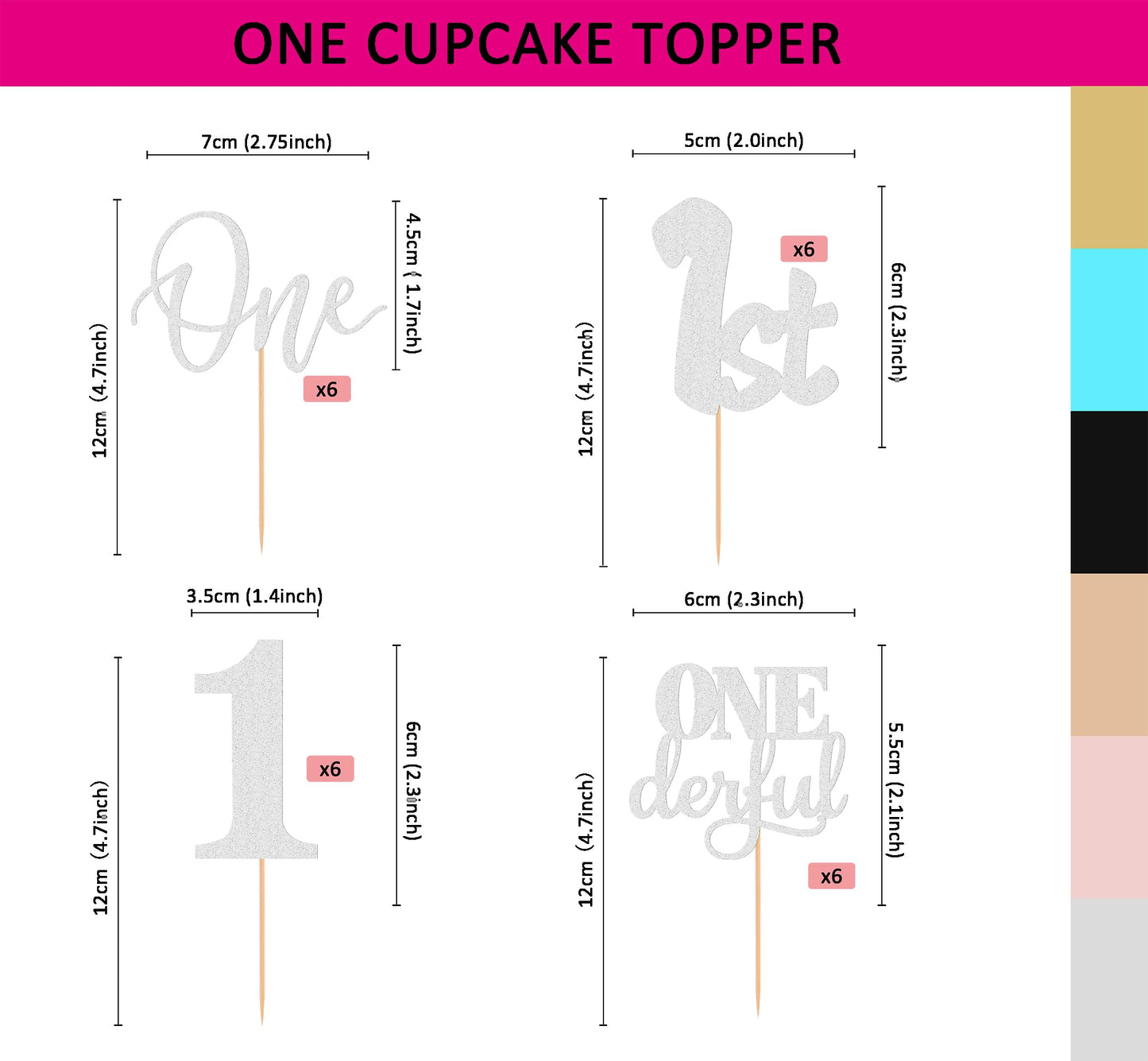 24Pack First Birthday Cupcake Topper - Glitter Silver One Cupcake Picks,1St Birthday Cupcake Decorations Supplies (Silver)