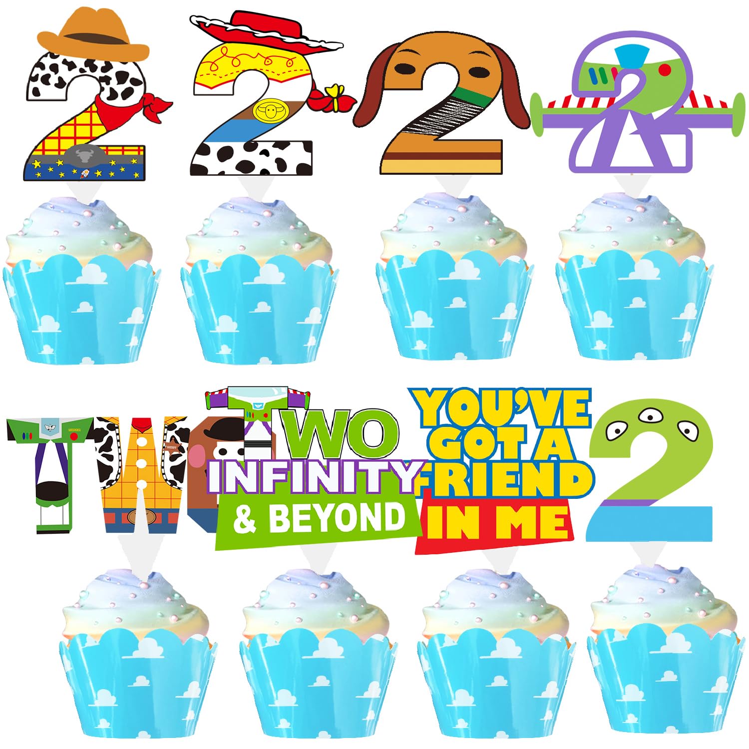Two Infinity And Beyond Birthday Decorations Two Infinity And Beyond Birthday Cupcake Toppers And Wrappers For 2Nd Birthday Cart