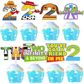 Two Infinity And Beyond Birthday Decorations Two Infinity And Beyond Birthday Cupcake Toppers And Wrappers For 2Nd Birthday Cart