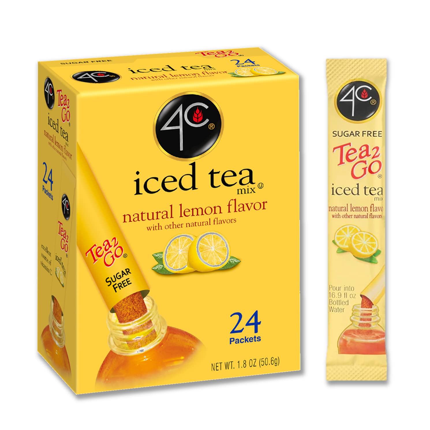 4C Lemon Tea Powder Drink Mix Packets, Sugar Free, 24 Count, 1.8 Ounce