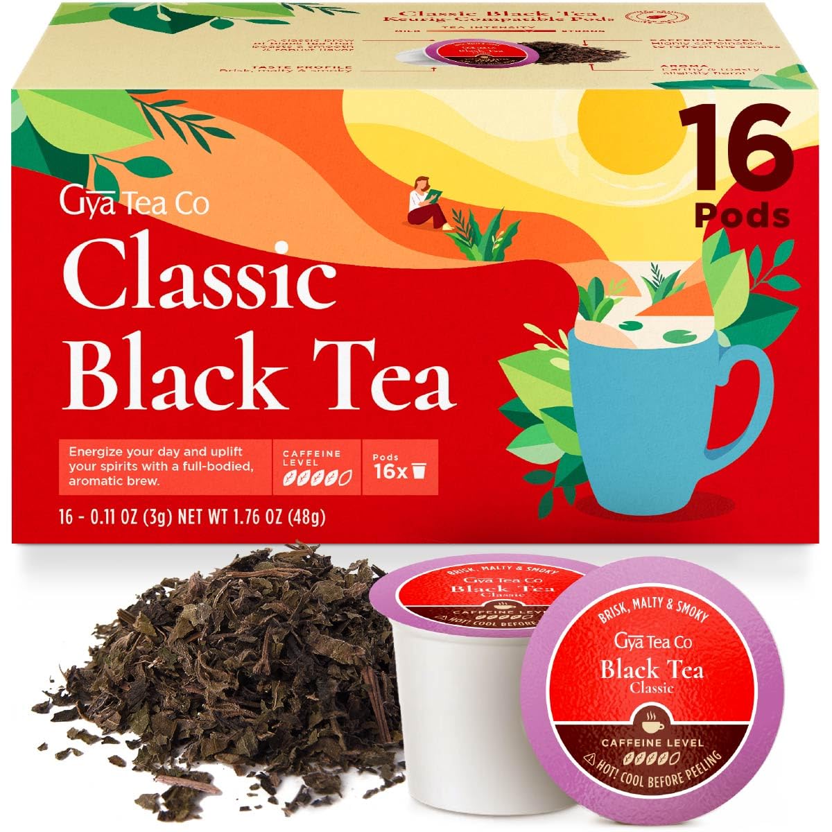 Gya Tea Co Classic Black Tea Pods - Caffeinated, Smooth & Robust - 16 Count
