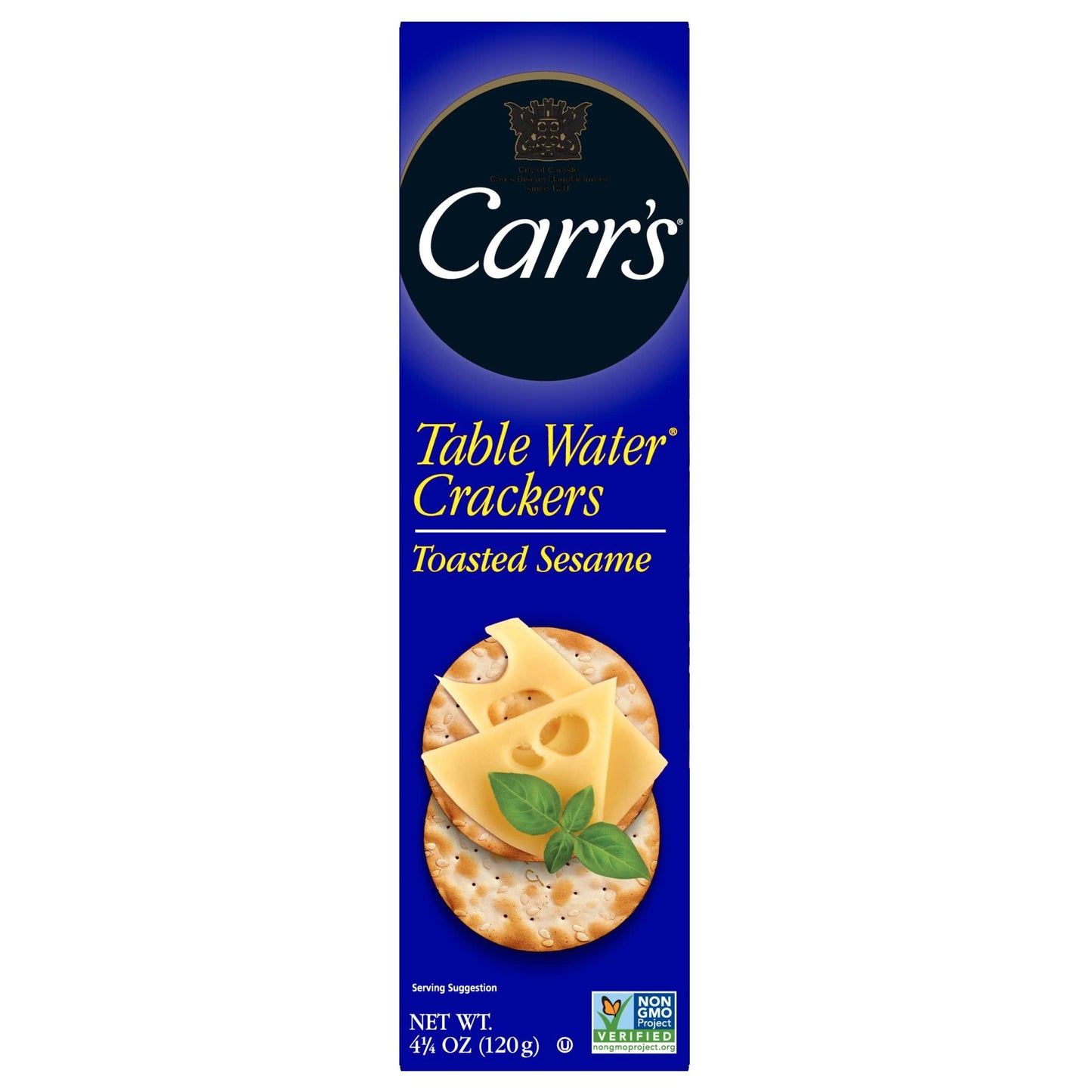 Carrs Table Water Crackers, Baked Snack Crackers, Party Snacks, Toasted Sesame, 4.5oz Box (1 Box)