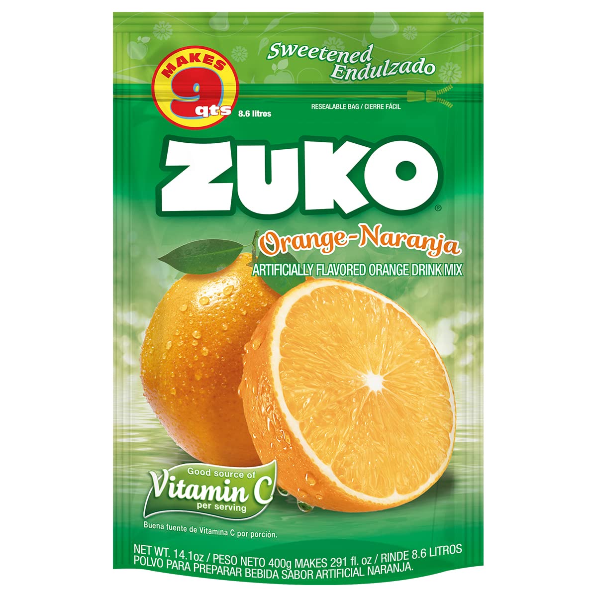 Zuko Orange Instant Powder Drink | Family Pack | No Sugar Needed | Vitamin C | 14.1 Ounce (Pack of 6)