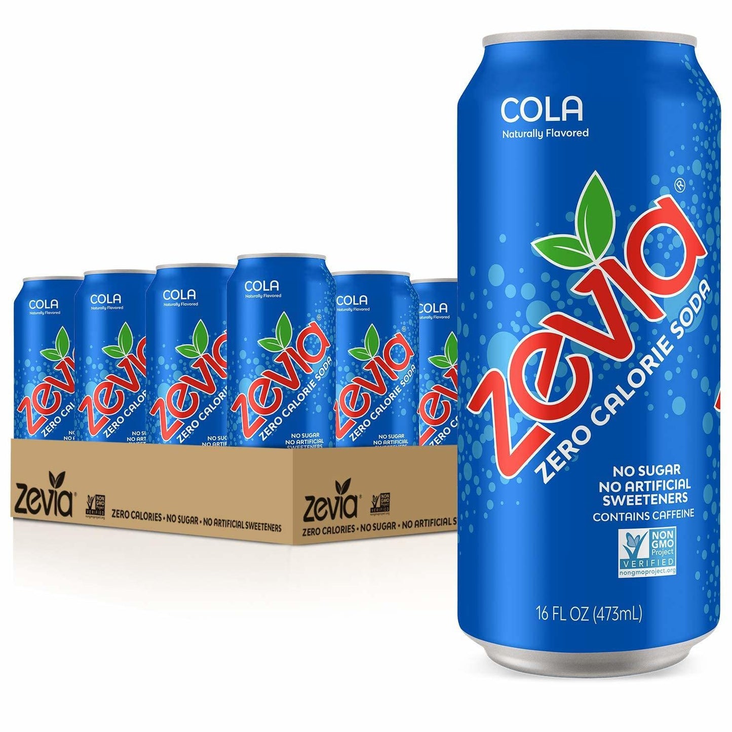 Zevia Zero Sugar Soda, Cola, 16 oz Cans (12-Pack) - Naturally Sweetened, Non-GMO Project Verified, Gluten-Free, Vegan