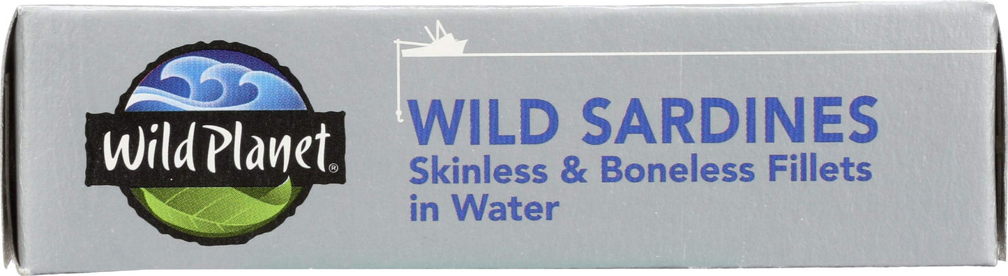 Wild Planet Wild Sardines in Water, Sea Salt, Skinless & Boneless, Tinned Fish, Sustainably Wild-Caught, Non-GMO, Kosher, Gluten