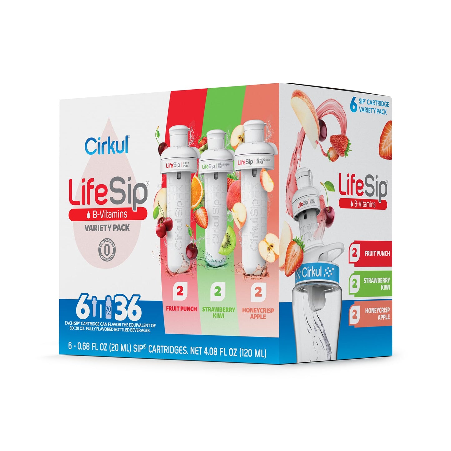 Cirkul LifeSip B-Vitamins Flavor Water Variety Pack - 36 Drinks, No Sugar, Zero Calorie Mix (Fruit Punch, Strawberry Kiwi, Honeycrisp Apple)