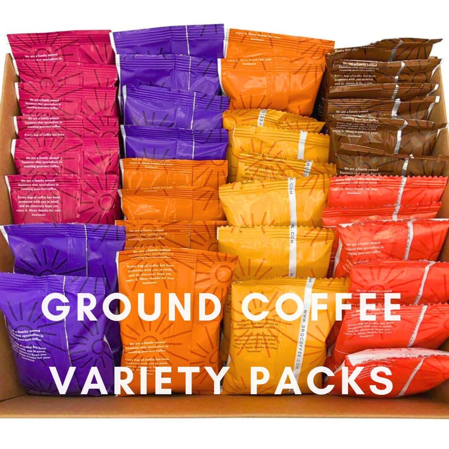 SARASOTA COFFEE & TEA CO. Ground Coffee Variety Pack, 36 Count, Assorted Medium, Dark & Flavored Roasts, 2 Oz Bags