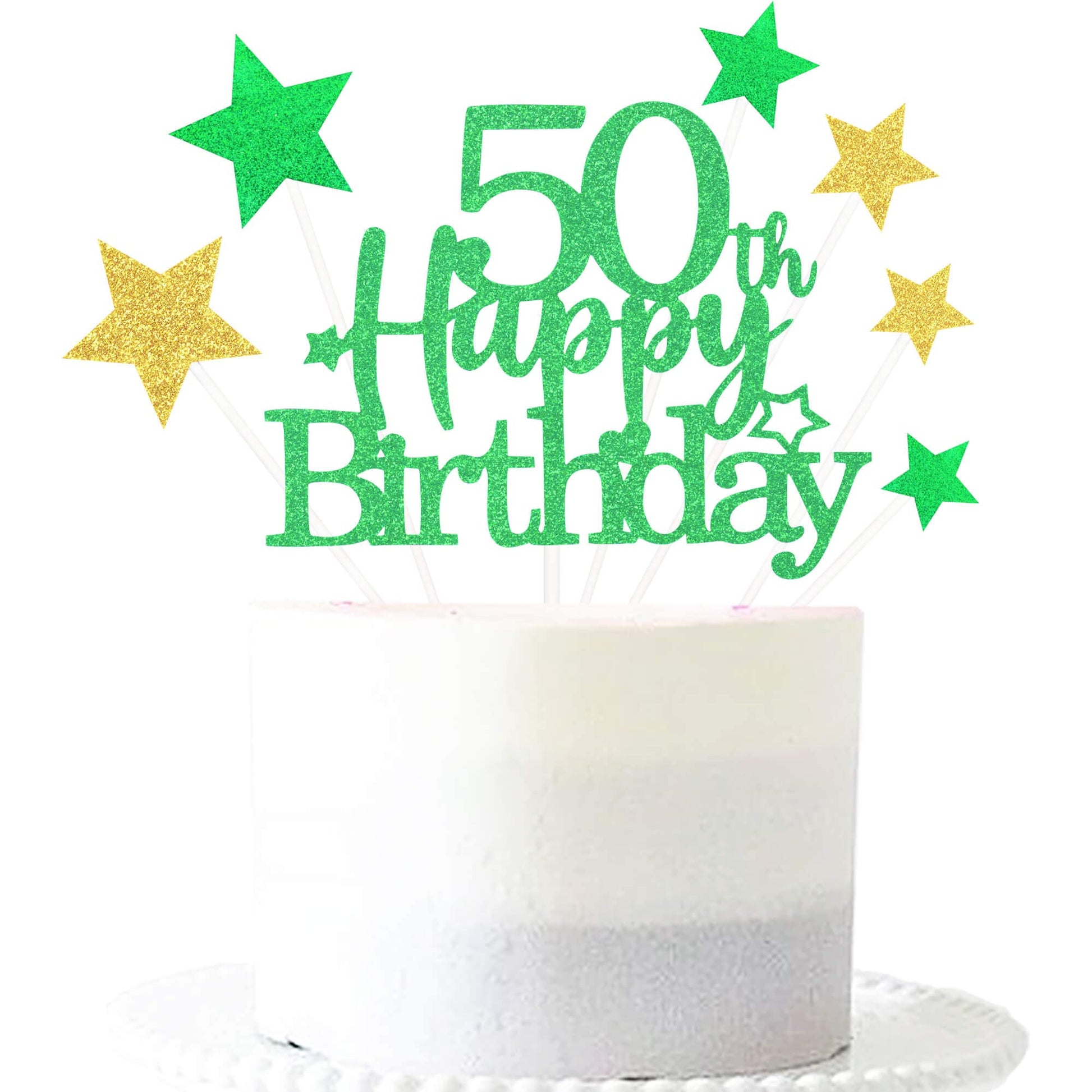 Pargleev Glittery 50th Birthday Cake Topper, Personalised Party Decoration, Green Gold, Model hbcp-ljcp50-221027