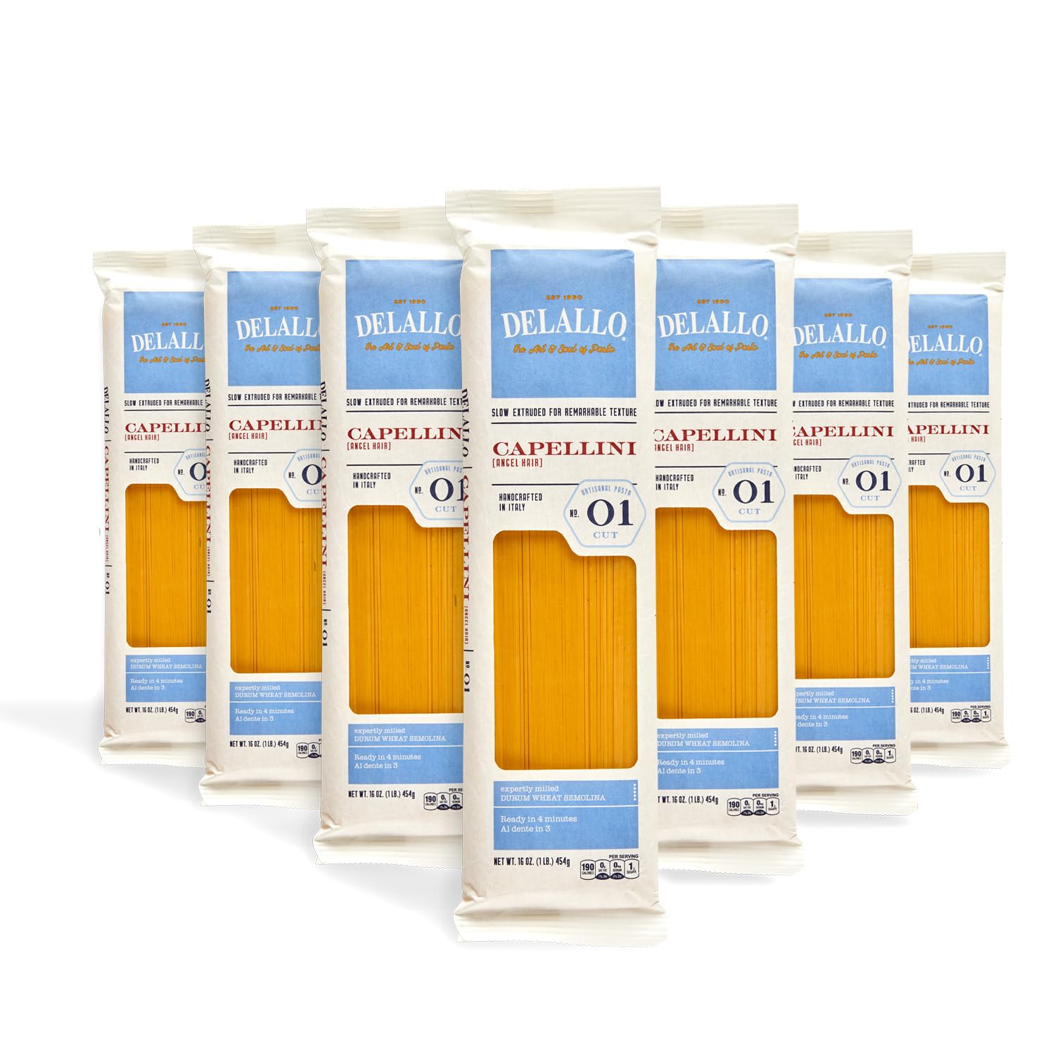 Delallo Capellini Pasta, Angel Hair Pasta Made In Italy, Made With Only 100% Durum Wheat Semolina Flour, All Natural, Non-Gmo, Kosher, Vegan, 1 Lb Bag, (7 Pack),