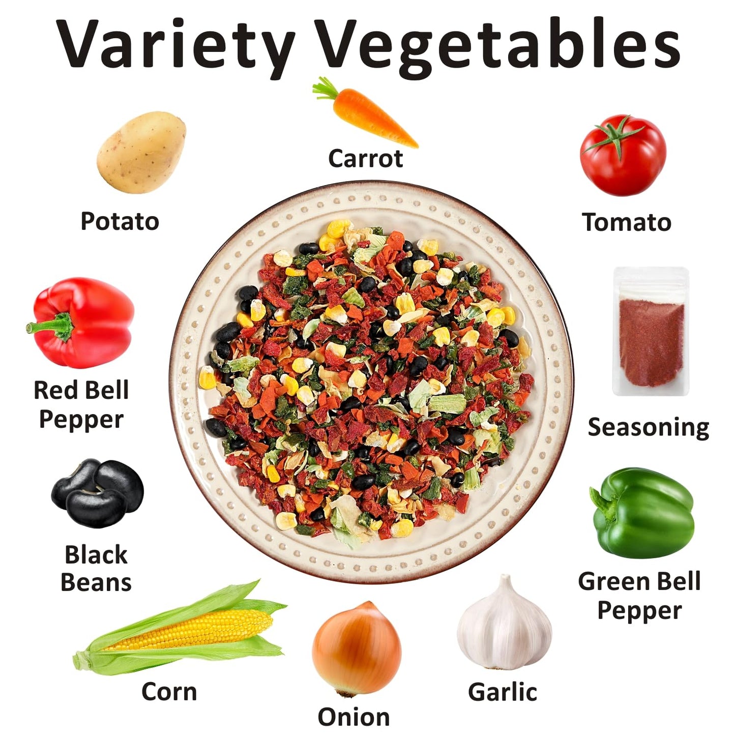 Yimi Dehydrated Freeze Dried Vegetables Mix, Homemade In Minutes Black Beans Tortilla Soup, Dry Veggie Flakes With Spicy Seasoni