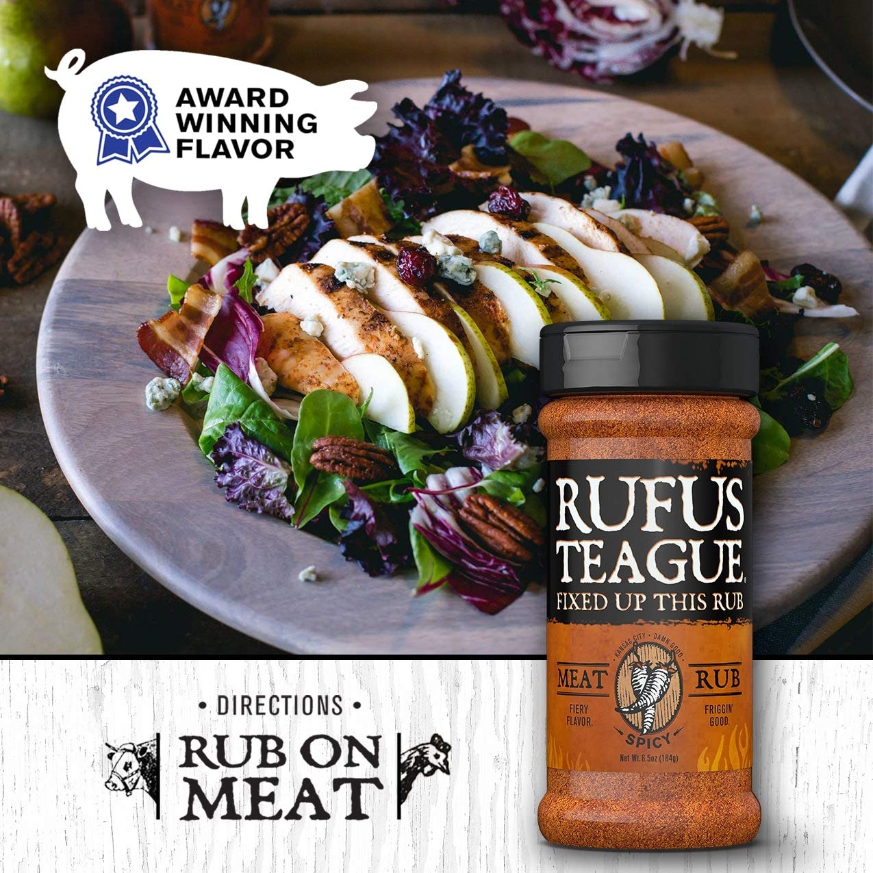 Rufus Teague - Spicy Meat Rub - Premium Bbq Rub - 6.5Oz Bottle
