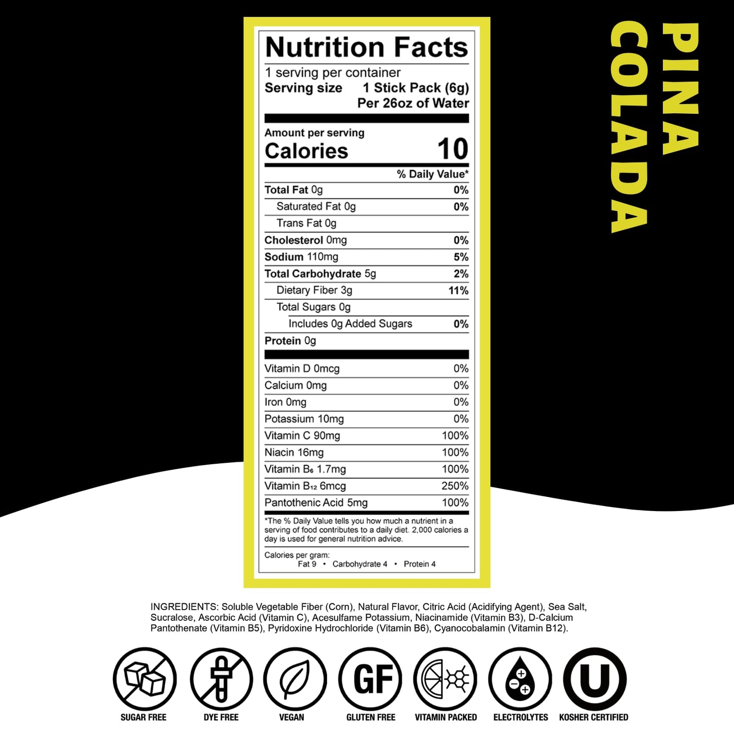 Devotion Nutrition HydroFLEX Pina Colada Drink Mix – Sugar-Free, Dye-Free Hydration with Vitamins & Electrolytes, 12-Pack, 2.54 oz