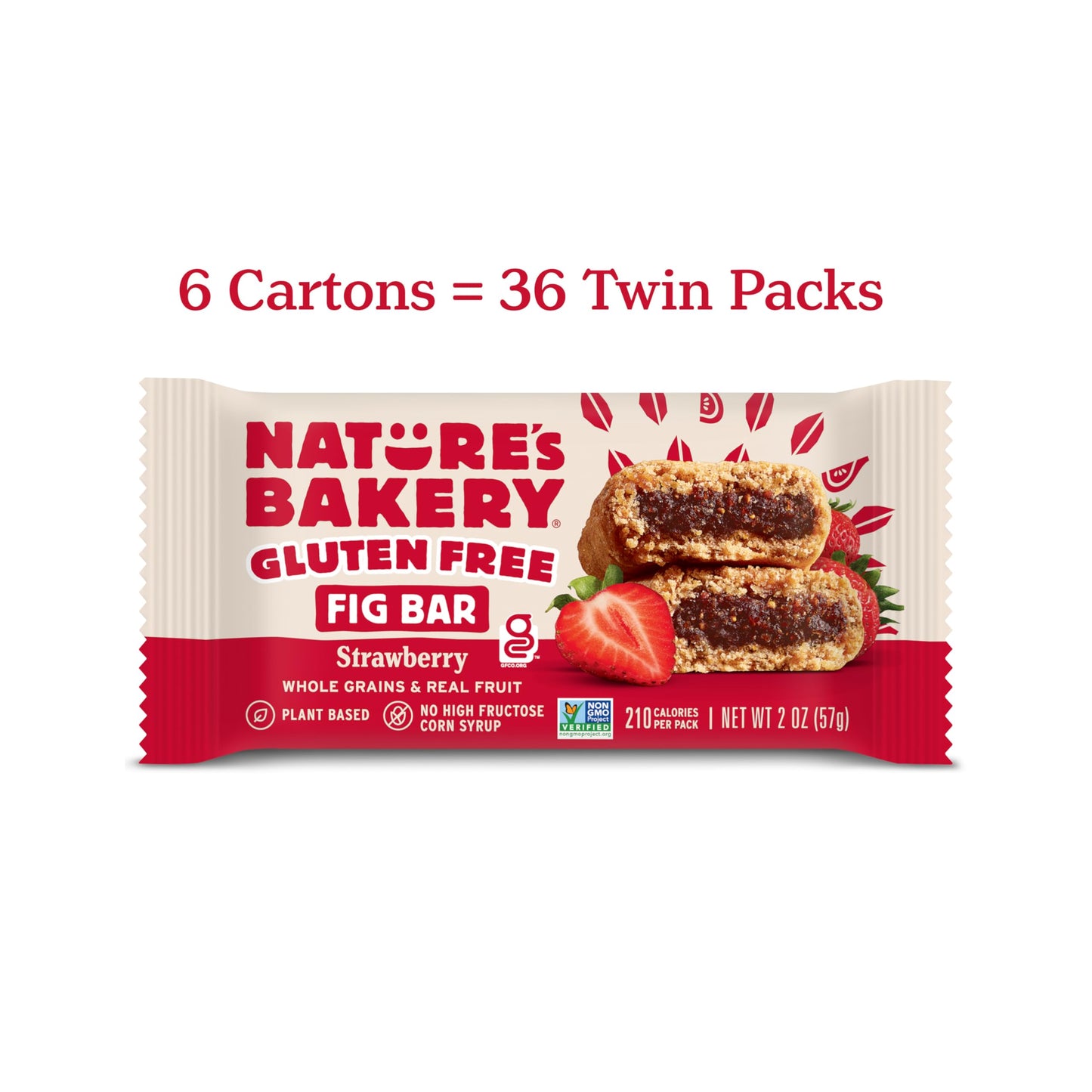 Natures Bakery Gluten Free Fig Bars, Strawberry, Vegan, Non-GMO, 36 Twin Packs, Model 10300395