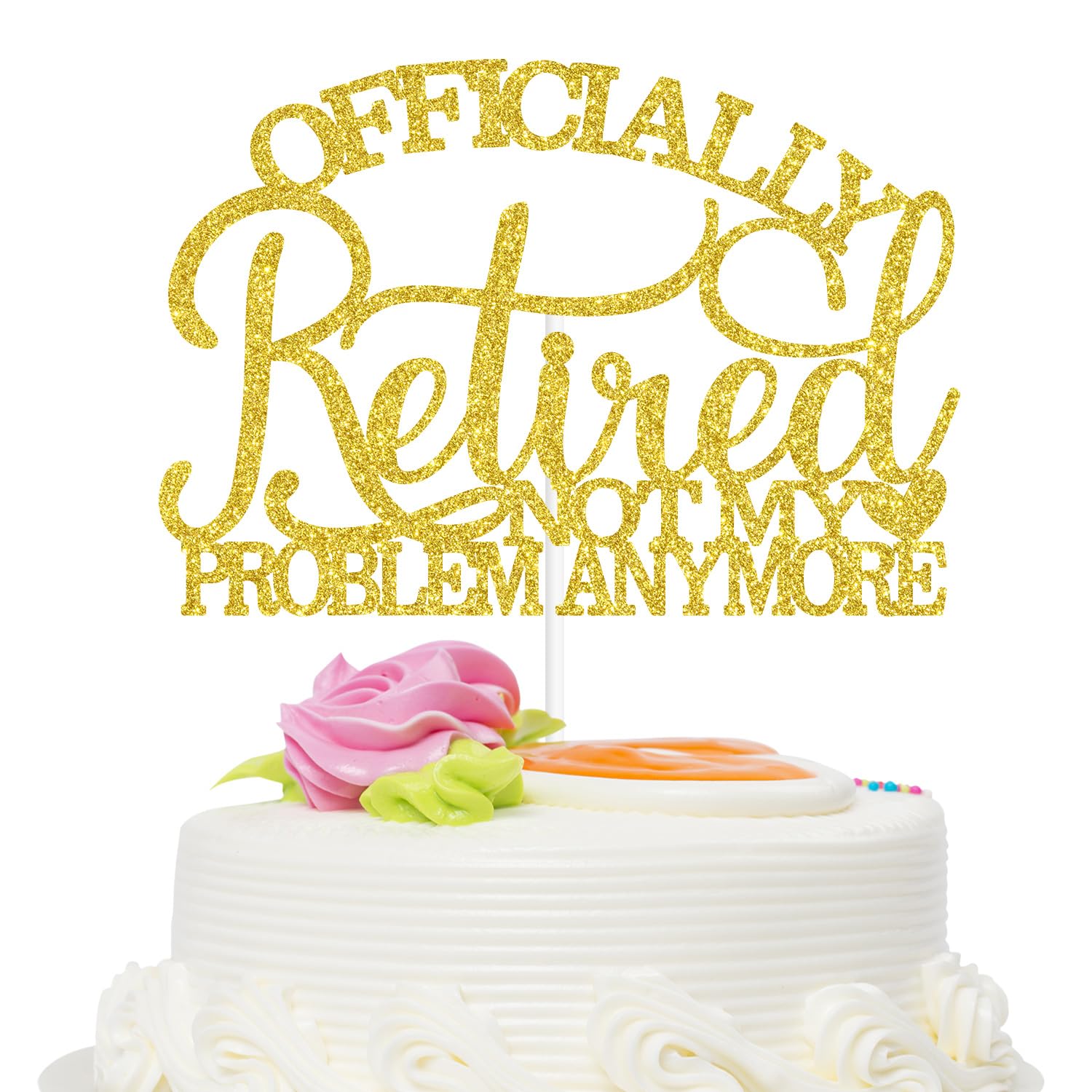 Officially Retired Cake Topper, Happy Retirement, The Legend Has Retired, Retirement Party Decorations Supplies - Gold Glitter
