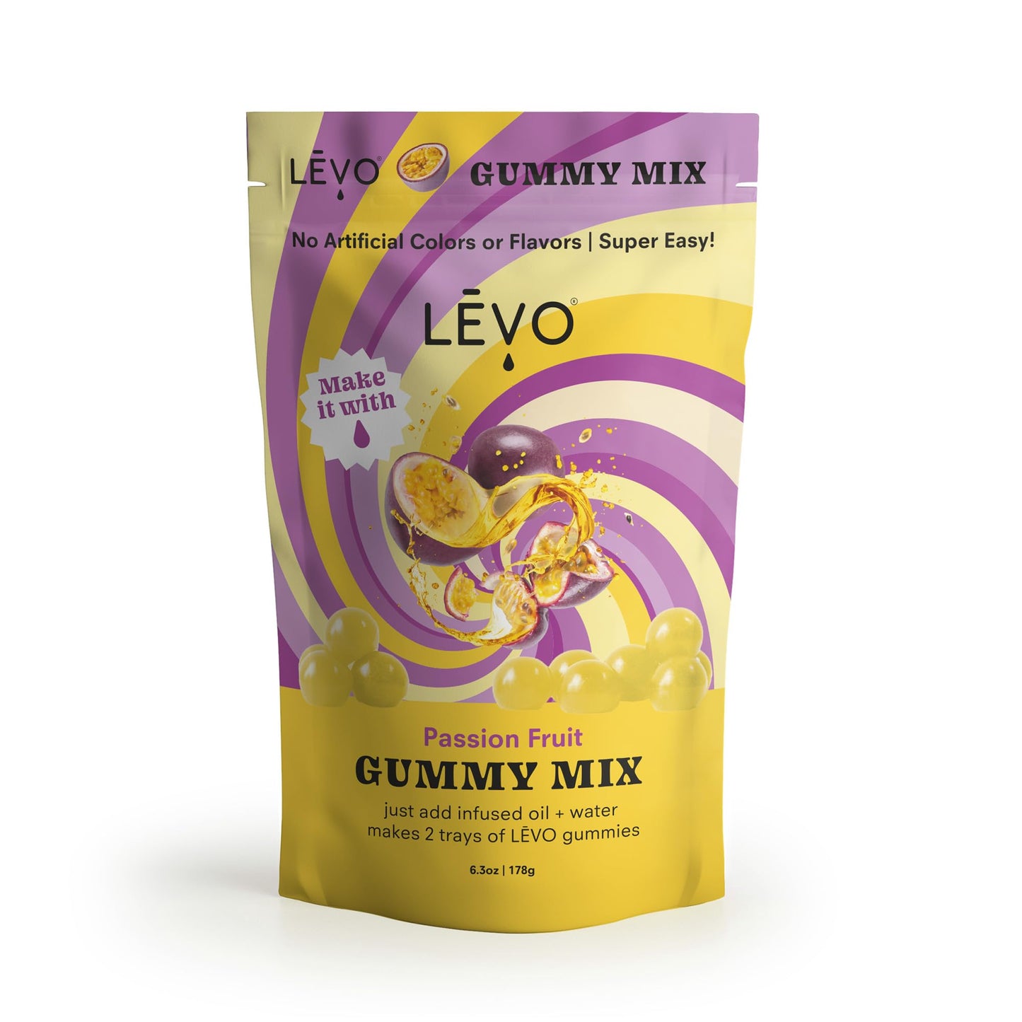 LEVO Gummy Mix - Passion Fruit - Makes 64 Gummies - 6.3 Ounce Pack