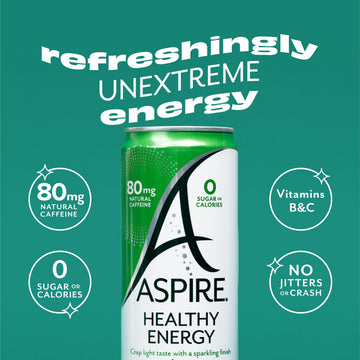 Aspire Healthy Energy Drink, Sugar Free, Sparkling, 12 Fl Oz (Pack of 12), Apple Acai, Vegan, Gluten-Free, Kosher
