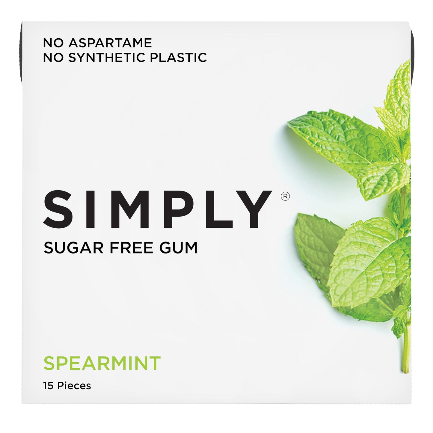 SIMPLY Gum | Dental Gum | Xylitol Chewing Gum - Sugar Free | Spearmint | Pack of Six (90 Pieces Total) | Synthetic Plastic Free 